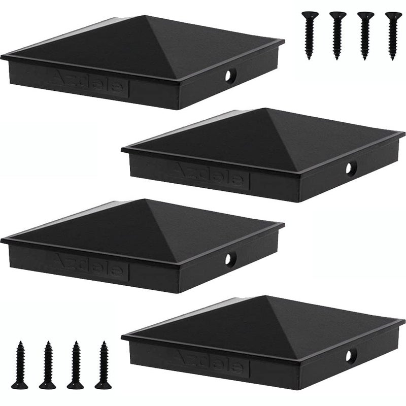 Azdele 8"" x 8"" Aluminum Pyramid Post Caps Cover for True 8"" x 8"" Wood Post or True 7.5"" x 7.5"" Wood Post(with Spacer Liner)  with Matte Finish Powder Coated Surface  for Fence of Decks(Black  4Pack) - Image 1